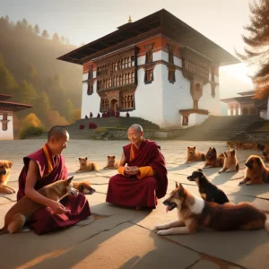 Bhutanese Monks With Fully Vaccinated Dogs